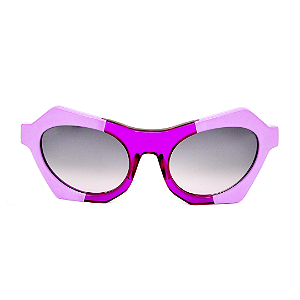 Óculos de Sol Gustavo Eyewear G138 3 Lilás e violeta. Hastes Animal Print e lentes cinza.