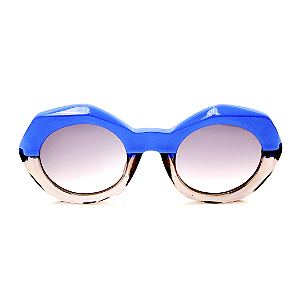 Óculos de Sol Gustavo Eyewear G90 4 azul e fumê, hastes Animal Print e lentes cinza degrade.