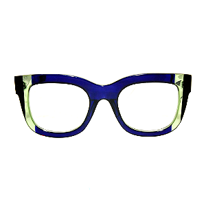 Óculos de Grau Gustavo Eyewear G57 2 Azul, acqua e preto. Hastes pretas. Black November.