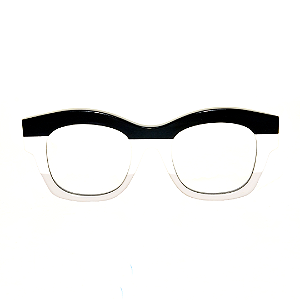 Óculos de Grau Gustavo Eyewear G58 2 Preto, branco e cinza. Hastes pretas.