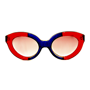 Óculos de Sol Gustavo Eyewear G25 2 Vermelho e azul, hastes vermelhas e lentes marrom degrade. Black November.