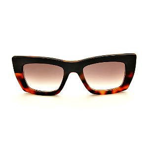 Óculos de Sol Gustavo Eyewear G79 5 Animal Print e preto. Hastes Animal Print e lentes marrom degrade. Clássico. Black November.