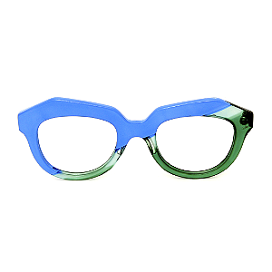 Óculos de Grau Gustavo Eyewear G37 6 Azul e verde. Hastes Animal Print. Black November.