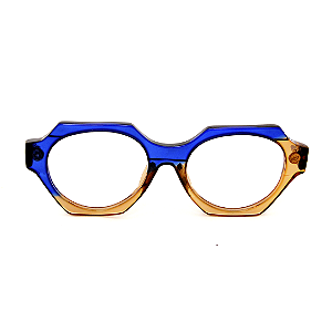 Óculos de Grau Gustavo Eyewear G72 2 Azul e âmbar. Hastes azuis.