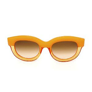 Óculos de Sol Gustavo Eyewear G12 8Salmão e âmbar. Hastes pretas e lentes marrom.