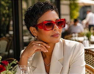 G175 — Vermelho | Acetato italiano Mazzucchelli, oversized retangular, fabricado à mão no Brasil. Novidades