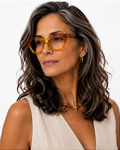 G70 — Amarelo e dourado | Acetato italiano Mazzucchelli, Cat-eye geométrico, fabricado à mão no Brasil. Novidades.