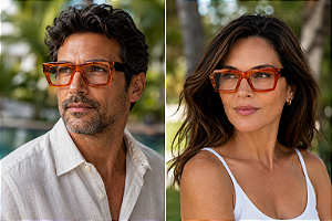 G64 — Âmbar | Acetato italiano Mazzucchelli, retangular overside, fabricado à mão no Brasil. Novidades. Unisex