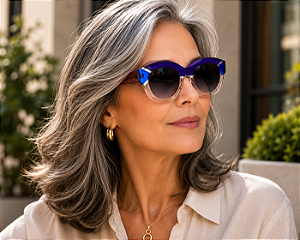 G12 — Fumê e azul | Acetato italiano Mazzucchelli, cat-eye maxi oversized, fabricado à mão no Brasil. Novidades