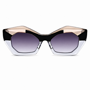 G92 — Azul, preto e âmbar | Acetato italiano Mazzucchelli, cat-eye geométrico, fabricado à mão no Brasil. Novidades