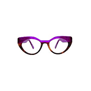Armação para óculos de Grau Gustavo Eyewear G93 17. Cor: Violeta translúcido com animal print. Haste violeta trasnlúcido.