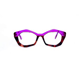 Armação para óculos de Grau Gustavo Eyewear G53 32. Cor: Violeta translúcido e animal print. Haste violeta.