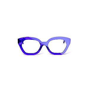Armação para óculos de Grau Gustavo Eyewear G70 24. Cor: Azul opaco com azul translúcido. Hastes azul e preta.