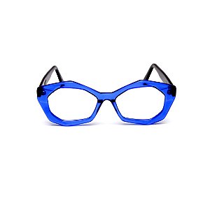 Armação para óculos de Grau Gustavo Eyewear G53 7. Cor: Azul translúcido. Haste preta.