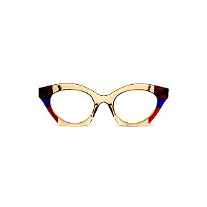 Armação para óculos de Grau Gustavo Eyewear G71 3. Cor: Âmbar, marrom, azul e vermelho translúcido. Haste animal print.