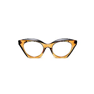 Armação para óculos de Grau Gustavo Eyewear G71 17. Cor: Âmbar com ponta preta. Haste preta.