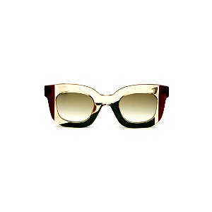 Óculos de Sol Gustavo Eyewear G31 12. Cor: Âmbar, verde e vermelho translúcido. Haste animal print. Lentes marrom.