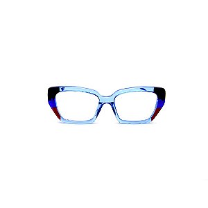 Armação para óculos de Grau Gustavo Eyewear G51 8. Cor: Azul, preto, vermelho translúcido. Haste azul.