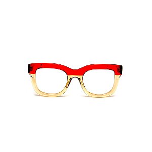 Armação para óculos de Grau Gustavo Eyewear G57 19. Cor: Âmbar e vermelho translúcido. Haste marrom.