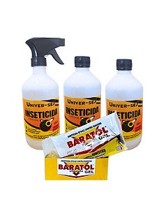 Kit Inseticida 3 Univer-se7 Mult-Inseticida 500ml + 1 Gel Baratol 10g Mata Baratas Francesinhas