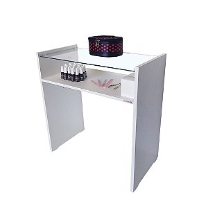 Mesa para manicure com Tampo de Vidro MDF Branco 60x76x30 Mod. 04