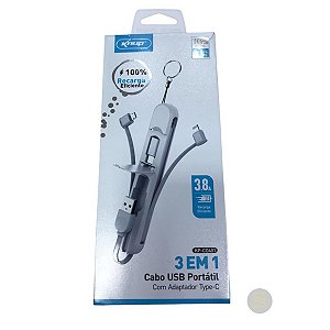 Cabo Usb Portatil 3 Em 1 Micro Usb - Lightning - Tipo C