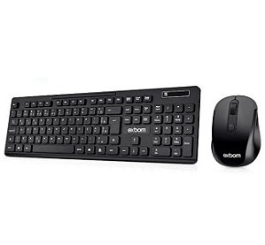 Teclado e Mouse Sem fio Kit Exbom ABNT2 BK-S1000F