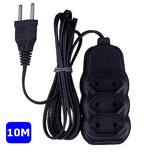 Extensão Elétrica 3 tomadas 10 Metros Bipolar (2P) 10A Bivolt