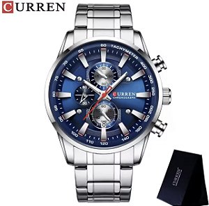 Relógio Curren 8351 Prata com Azul