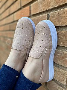 Slip On Nude Bordado Rebite Napa