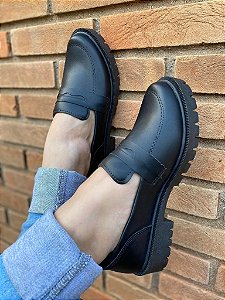 Mocassim Tratorado Preto Liso