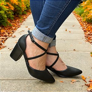 Scarpin Cruzado Preto LISO Salto Alto