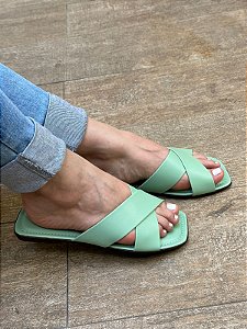 Chinelo Rasteira Cruzado Liso Verde Menta