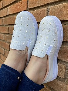 Slip On Branco Bordado Rebite Napa