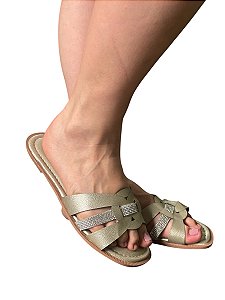Chinelo Faixa Strass Dourado