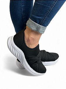 Tênis Meia Luxo Nó Lateral Preto Palmilha Gel