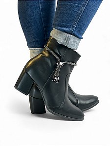 Bota Salto Bloco Strass Preta