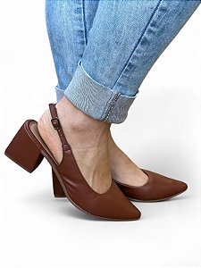 Scarpin Slingback Café Liso