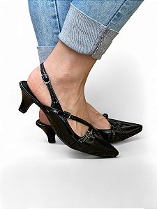 Scarpin Slingback Salto Fino Preta