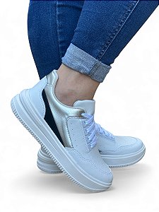 Tênis PLATAFORMA Branco Detalhe Prata Onix