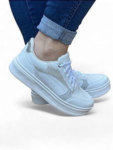 Tênis PLATAFORMA Branco Detalhe Prata Glitter