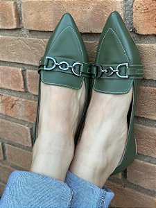 Slipper Bico Fino Verde Fivela