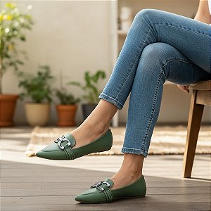 Slipper Bico Fino Verde Fivela