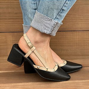Scarpin Slingback Tina Preto/Nude
