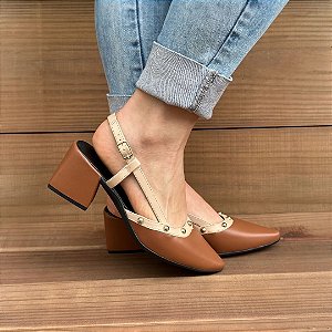 Scarpin Slingback Tina Caramelo/Nude