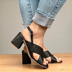 Sandália Salto Bloco Elegance Preta