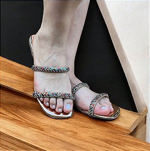 Chinelo Rasteira Faixa Dupla Pedraria Colors