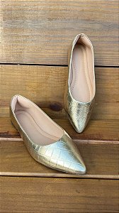 Sapatilha Bico Fino Croco Dourada