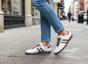 Tênis Cadarço Samb Branco com Café