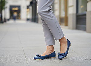 Sapatilha Comfort Redonda Lacinho Azul Marinho